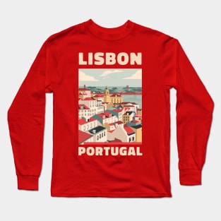 A Vintage Travel Art of Lisbon - Portugal Long Sleeve T-Shirt